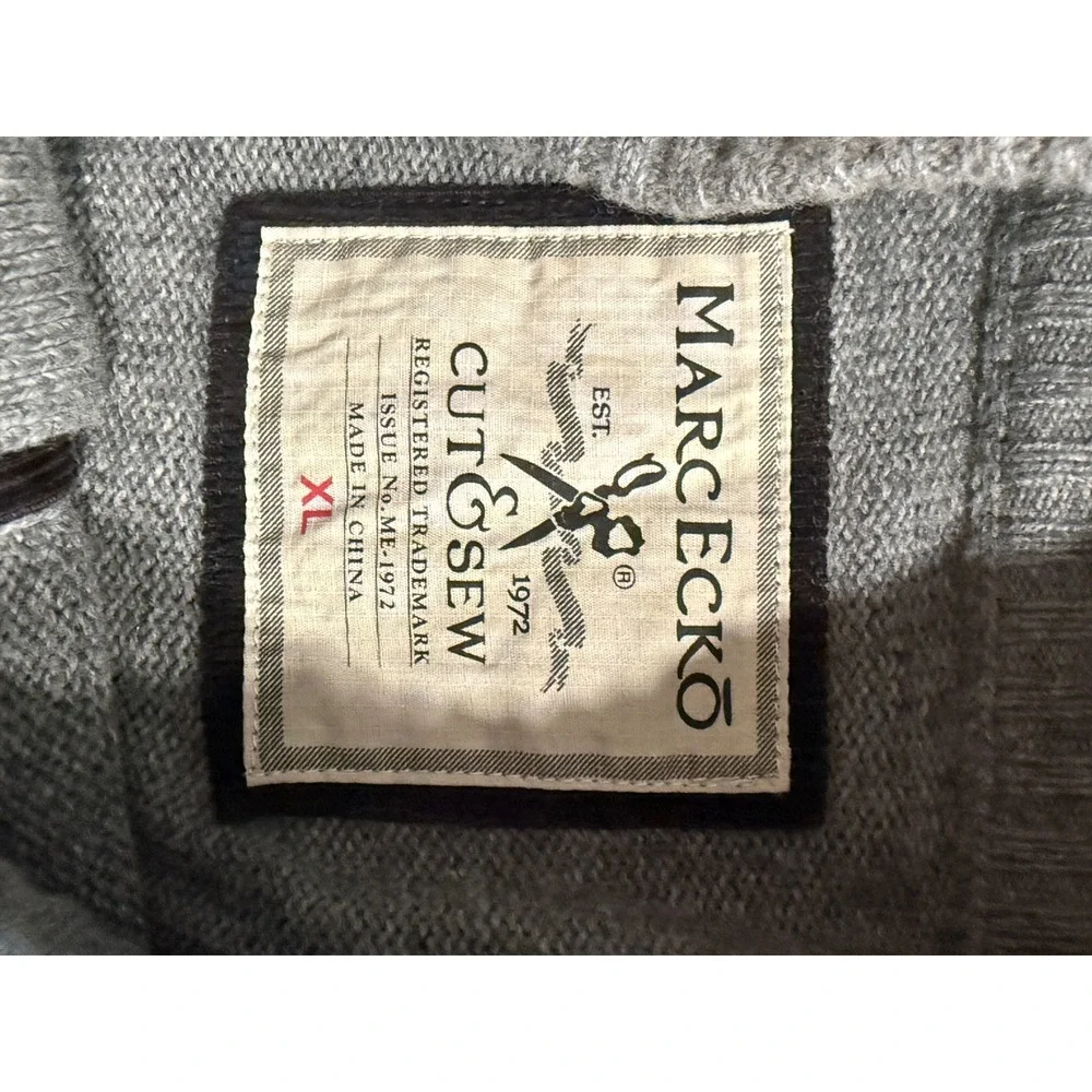 Marc Ecko Cut & Sew Mens Grey Wool Blend Corduroy Patch‎ Mock Neck Sweater XL